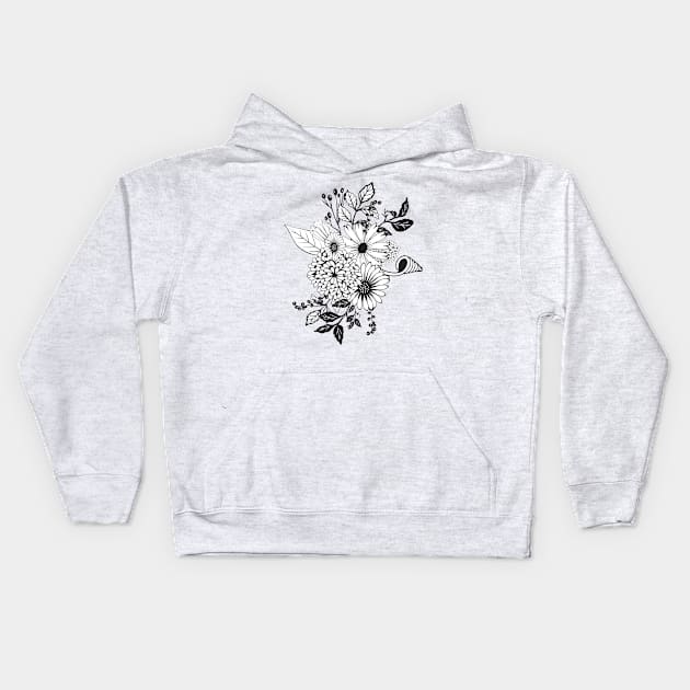 Wonderful flowers in black and white Kids Hoodie by Nicky2342